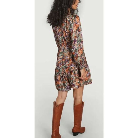 NWOT Suncoo Paris Chama Floral 70’s Inspired Bohemian Lined Swing Dress Size XS - Picture 2 of 16